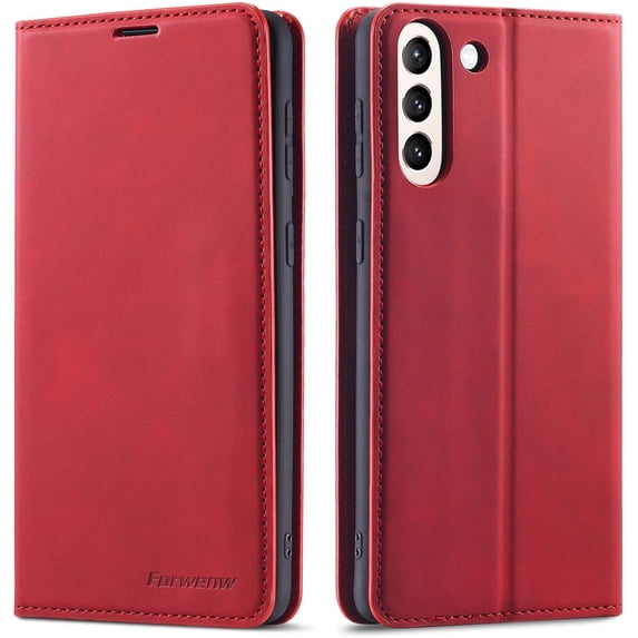 Premium PU Leather Flip Folio Case for Samsung Galaxy S22 Utra 5G, Protective Case with Kickstand Card Slot Magnetic Closure Shockproof Full Protection Wallet Cover - Red