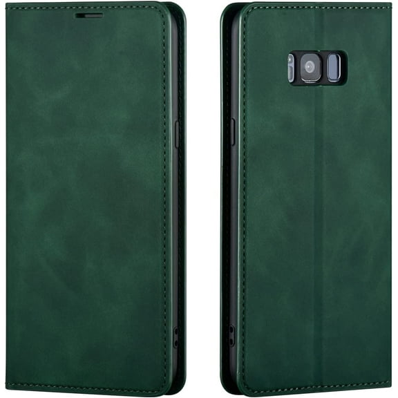 Premium PU Leather Flip Folio Case for Samsung Galaxy S8, Protective Case with Kickstand Card Slot Magnetic Closure Shockproof Wallet Cover for Samsung Galaxy S8 - Green
