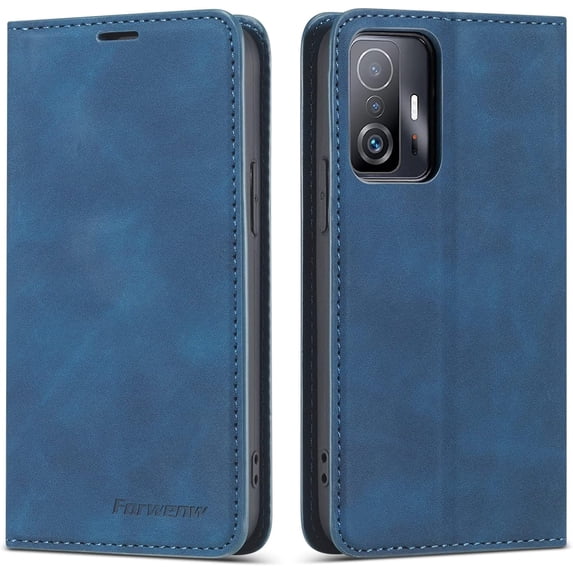 Premium PU Leather Flip Folio Case for Xiaomi 11T/11T Pro, Magnetic Closure Protective Case Kickstand Card Cash Slot Shockproof Durable Wallet Cover Soft TPU Inner Phone Case - Blue
