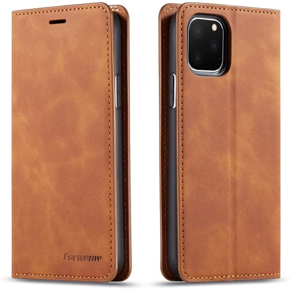 Premium PU Leather Flip Folio Case for iPhone 11 Pro Max, Protective Case with Kickstand Card Slot Holder Hidden Magnetic Closure Shockproof Wallet Cover for iPhone 11 Pro Max 6.5 inch - Brown