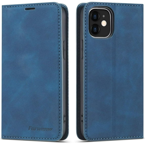 Premium PU Leather Flip Folio Case for iPhone 12 Pro Max 6.7 inch 2020, Protective Case with Kickstand Card Slot Holder Hidden Magnetic Closure Shockproof Wallet Cover - Blue