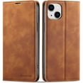 thumbnail image 1 of Premium PU Leather Flip Folio Case for iPhone 15 Plus, Magnetic Closure Protective Case Kickstand Function Card Cash Slots Shockproof Durable Wallet Cover Soft TPU Inner Phone Case - Brown, 1 of 17