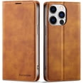 thumbnail image 1 of Premium PU Leather Flip Folio Case for iPhone 15 Pro Max, Magnetic Closure Protective Case Kickstand Function Card Cash Slots Shockproof Durable Wallet Cover Soft TPU Inner Phone Case - Brown, 1 of 17