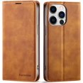 thumbnail image 1 of Premium PU Leather Flip Folio Case for iPhone 15 Pro Max, Magnetic Closure Protective Case Kickstand Function Card Cash Slots Shockproof Durable Wallet Cover Soft TPU Inner Phone Case - Brown, 1 of 17