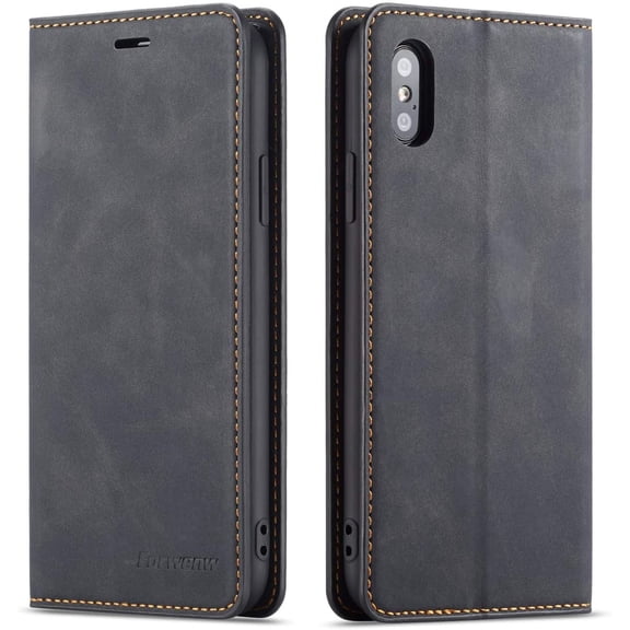 Premium PU Leather Flip Folio Case for iPhone XR, Protective Case with Kickstand Card Slot Holder Hidden  Closure Shockproof Wallet Cover for iPhone XR - Black