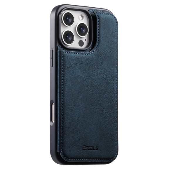 Premium PU Leather Folio Case for iPhone 15 Pro with TPU Bumper, Classic Magnetic Snap Closure Card Slots Ultra-Slim Drop-Protective Design Business Phone Cover, Blue