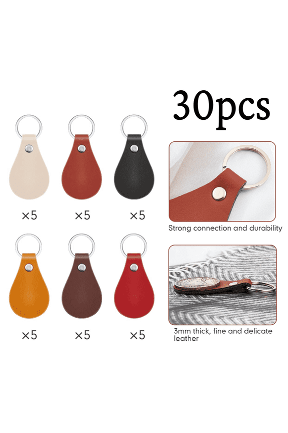 Premium PU Leather Key Fob Blanks, 30-Piece Engravable Keychain Kit for Laser Crafting Projects