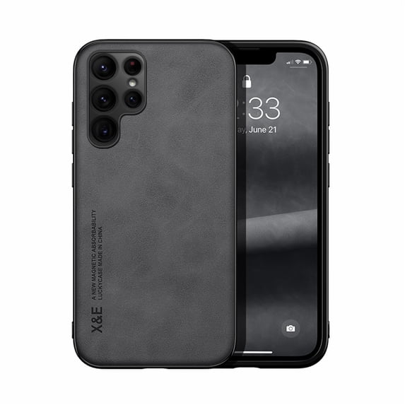 Premium PU Leather + TPU Back Case for Samsung Galaxy S22 Ultra, Luxury Thin Fit Shockproof Drop Protective Skin Friendly Support Magnetic Car Mount Case Cover for Samsung Galaxy S22 Ultra, Darkgray