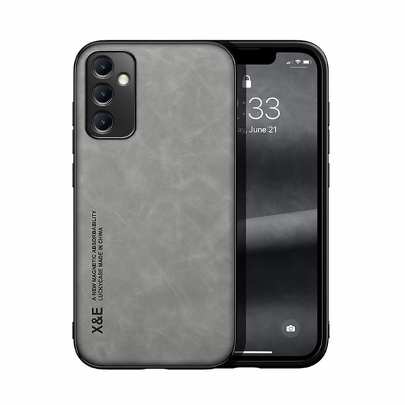 Premium PU Leather + TPU Back Case for Samsung Galaxy S25 Plus, Luxury Thin Fit Shockproof Drop Protective Skin Friendly Support Magnetic Car Mount Case Cover for Samsung Galaxy S25 Plus, Lightgray