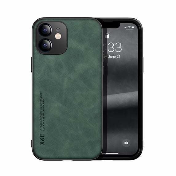 Premium PU Leather + TPU Back Case for iPhone 12, Luxury Thin Fit Shockproof Drop Protective Skin Friendly Support Magnetic Car Mount Case Cover for iPhone 12, Green