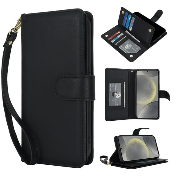 Premium PU Leather Wallet Case for Google Pixel 6a, Classic with Card Slots Magnetic Closure RFID Protection Wrist Strap Kickstand Shockproof Flip Case Cover for Google Pixel 6a, Black