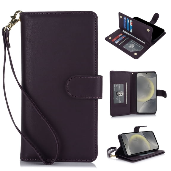 Premium PU Leather Wallet Case for Samsung Galaxy A15, Classic with Card Slots Magnetic Closure RFID Protection Wrist Strap Kickstand Shockproof Flip Case Cover for A15, Darkpurple