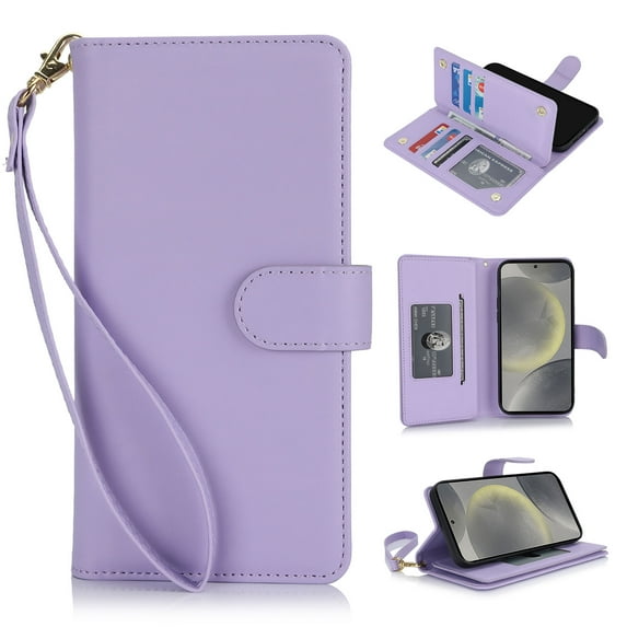 Premium PU Leather Wallet Case for Samsung Galaxy A15, Classic with Card Slots Magnetic Closure RFID Protection Wrist Strap Kickstand Shockproof Flip Case Cover for A15,Lightpurple