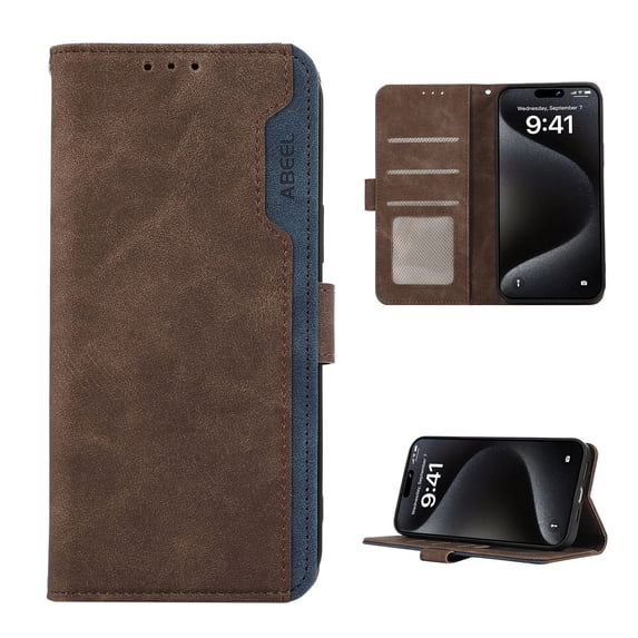 Premium PU Leather Wallet Case for iPhone 13, Luxury Slim Fit Card Slots Cash Pocket RFID Blocking Stylish Functional Flip Folio Phone Case Cover for iPhone 13, Brown