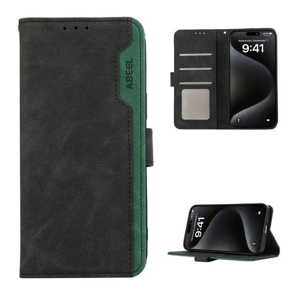 Premium PU Leather Wallet Case for iPhone 13, Luxury Slim Fit Card Slots Cash Pocket RFID Blocking Stylish Functional Flip Folio Phone Case Cover for iPhone 13, Black