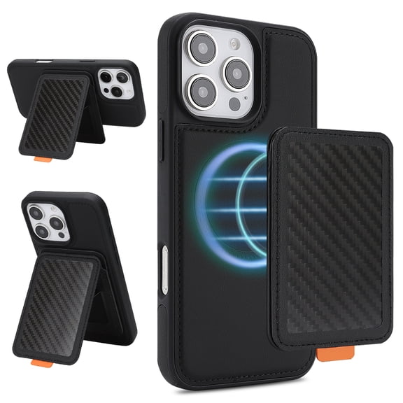 Premium PU Leather Wallet Case for iPhone 13 Pro, Detachable Magnetic Carbon Fiber RFID Blocking Card Holder, Adjustable Kickstand, 2-in-1 Protective Cover for iPhone 13 Pro, Black