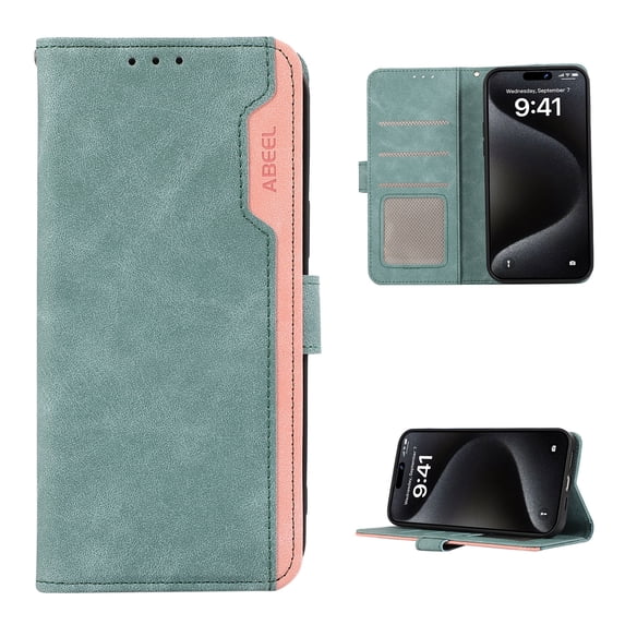 Premium PU Leather Wallet Case for iPhone 14 Plus, Luxury Slim Fit Card Slots Cash Pocket RFID Blocking Stylish Functional Flip Folio Phone Case Cover for iPhone 14 Plus, Turquoiseblue