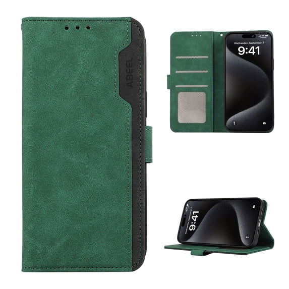 Premium PU Leather Wallet Case for iPhone 14 Plus, Luxury Slim Fit Card Slots Cash Pocket RFID Blocking Stylish Functional Flip Folio Phone Case Cover for iPhone 14 Plus, Green