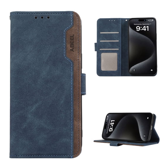Premium PU Leather Wallet Case for iPhone 14 Pro Max, Luxury Slim Fit Card Slots Cash Pocket RFID Blocking Stylish Functional Flip Folio Phone Case Cover for iPhone 14 Pro Max, Blue