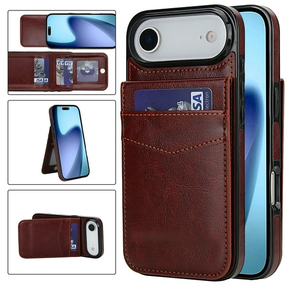 Premium PU Leather Wallet Case For iPhone Air, Multi-Functional Back Flip Stand Cover with ID Card Holder Window Viewing, Slim Fit Shockproof Rugged Protective Skin, Brown