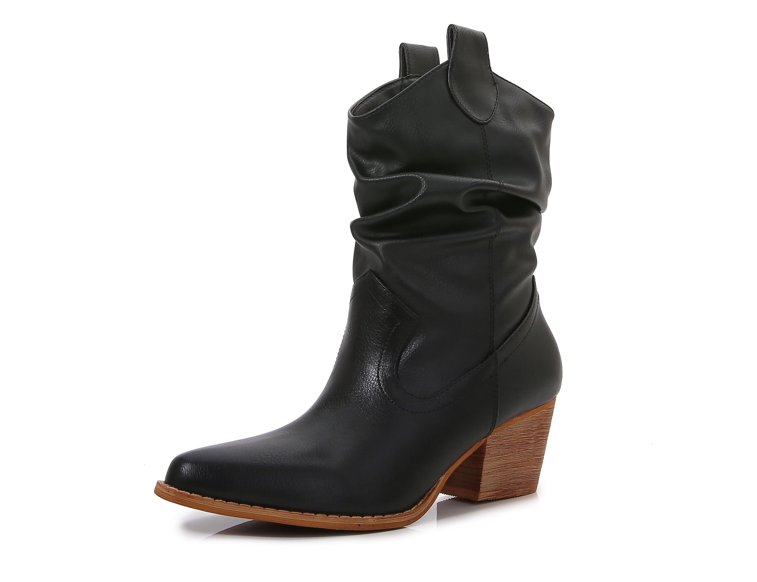 Premium PU Leather Wooden Heel Long Chelsea Boots (Black, 6)