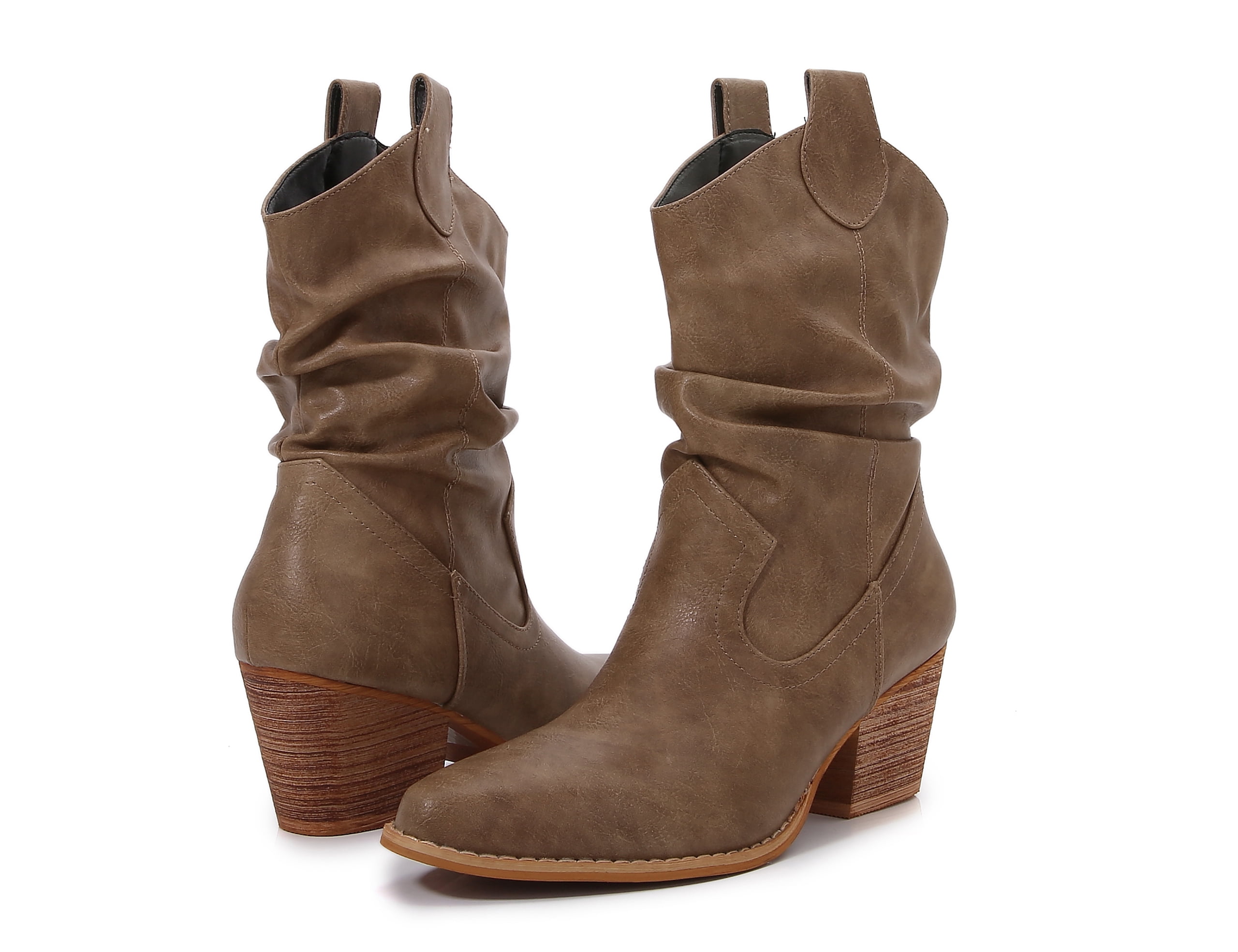 Premium PU Leather Wooden Heel Long Chelsea Boots (Camel, 9)