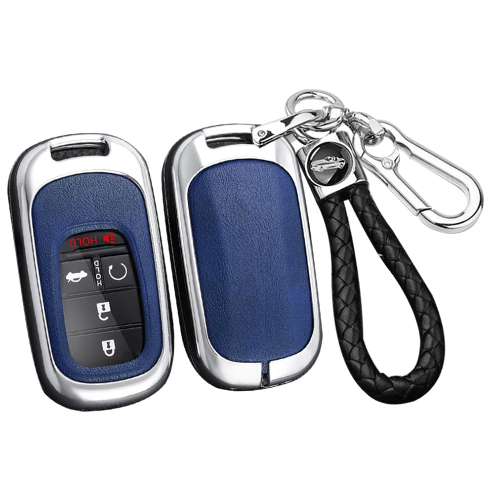 Premium PU Leather & Zinc Alloy Key Fob Cover with Keychain – 3 4 5 Button Keyless Key Holder, Perfect Fit for 2022-2024 Honda Civic Accord HR-V Pilot CR-V Remote Protector Vehicle Accessories