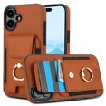 thumbnail image 1 of Premium PU Leather for iPhone 16 Card Slots Wallet Back Case, Classic with Ring Kickstand Magnetic Button Stylish Drop Protection Phone Case Cover for iPhone 16, Brown, 1 of 9