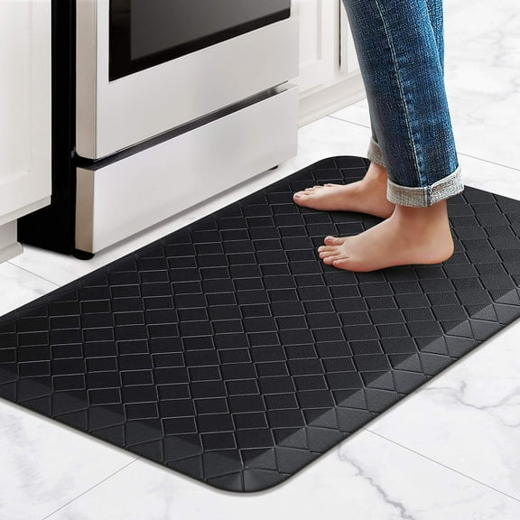Premium PVC Anti-Fatigue Mat, 17.3x28 Inch Thick Non-Slip Cushioned Rug, Waterproof Heavy Duty Floor Mat for Kitchen Office Laundry Sink, Black