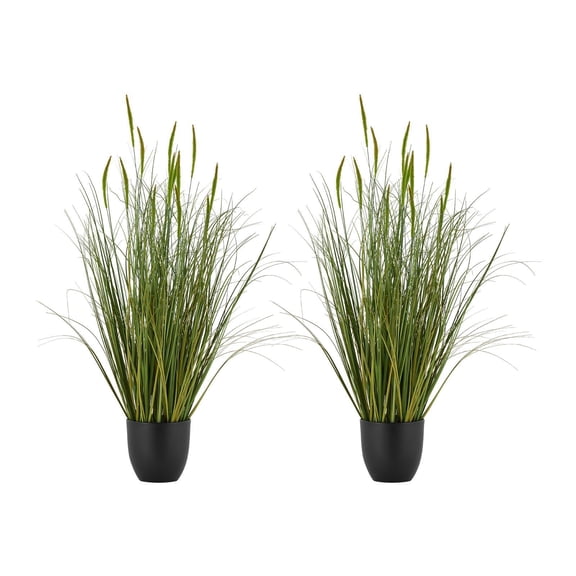 Premium PVC Artificial Cattails Plants 2 Pack 35 Inch Simulated Green Shrubs for Indoor Outdoor Home Garden Office Room Decoration Housewarming Greenery