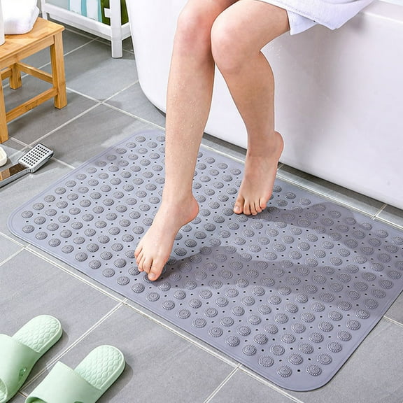 Premium PVC Bath Mat Non-Slip Shower Mat, Extra Large 14x26 Inch Suction Cup Anti Slip Floor Mat for Elderly Safety, Waterproof, Heavy-Duty Bathtub and Bathroom Floor with Massage Bumps, Dark Gray