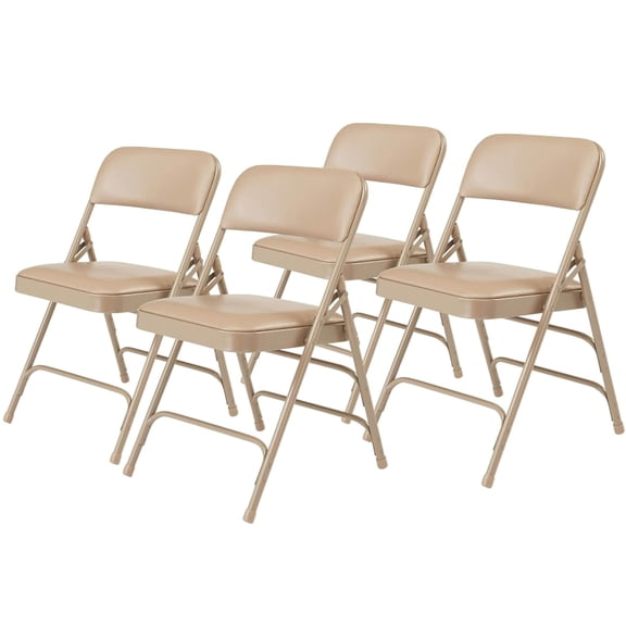 Premium Padded Portable Folding Chairs by 1300 Series Upholstered, Heavy-Duty Foldable Chairs for Indoor & Outdoor Use Set of 4, Comfortable & Durable, French Beige