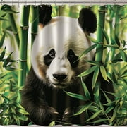 Premium Panda Paradise: Green & White Bamboo Forest Shower Curtain