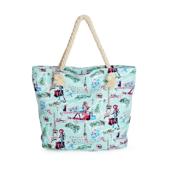 Premium Paris Girl & Eiffel Tower Print Canvas Tote Shoulder Bag Handbag