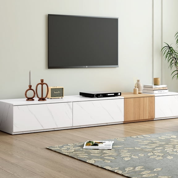 Premium Particle Board Build - 4 Drawers for Electronics - Suitable for Large TVs - Keeps Home Tidy