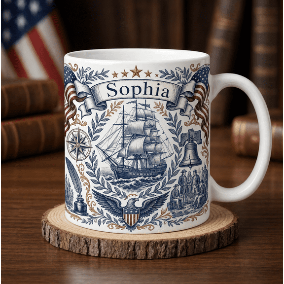 Premium Patriotic Mug 2D Printed 3D Effect Personalized Colonial Gift for Sophia
