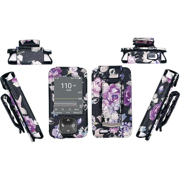 Premium Patterned Holster (with Belt Clip/Metal Loop/Lanyard/Carabiner) for Dexcom G7 (Catharanthus-BK)