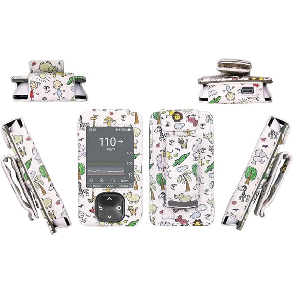 Premium Patterned Holster (with Belt Clip/Metal Loop/Lanyard/Carabiner) for Dexcom G7 (Kids Doodle-1-WH)