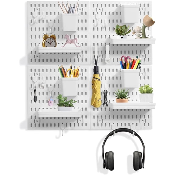 Premium Pegboard Combination Kit, White Pegboard Wall Organizer with 4 Small Plastic Panels and 38 Accessories, Ideal for Craft Room, Bathroom, Nursery Storage, and Office (22"*22")