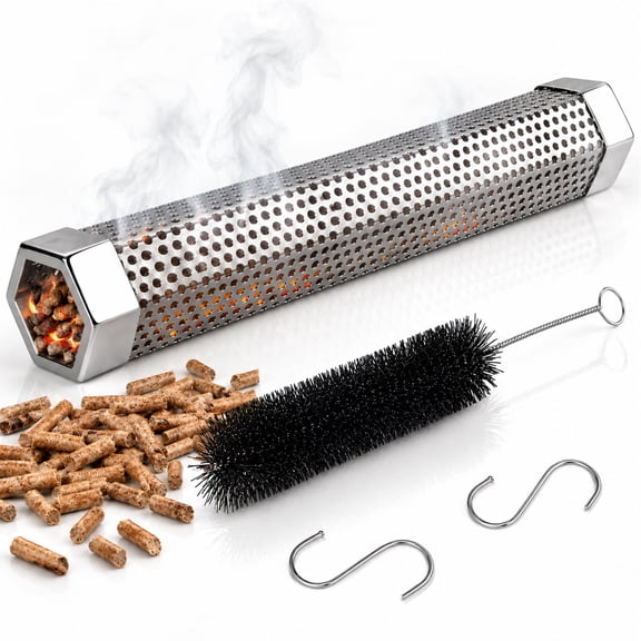 BUSATIA Premium Pellet Smoker Tube 12 inches,5 Hours of Billowing Smoke,Hot or Cold Smoking,Includes 2 S-Shaped Hooks,Cleaning Brush,for Any Grill or Smoker,Easy and Safe Way to Provide Smoking