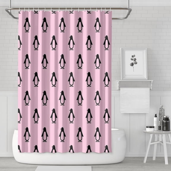 Premium Penguin Shower Curtain - Cartoon Emperor Penguin Snow Pattern Fade-Resistant Machine Washable Quick-Dry Bathroom Decor