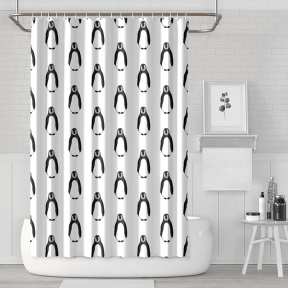 Premium Penguin Shower Curtain - Cartoon Emperor Penguin Snow Pattern Fade-Resistant Machine Washable Quick-Dry Bathroom Decor