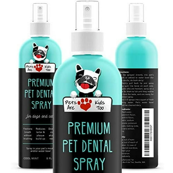 Premium Pet Dental Spray (Large - 8oz): Eliminate Bad Dog Breath & Bad Cat Breath! Naturally Fights Plaque, Tartar & Gum Disease Without Brushing! Add to Water! Digestive Aid!