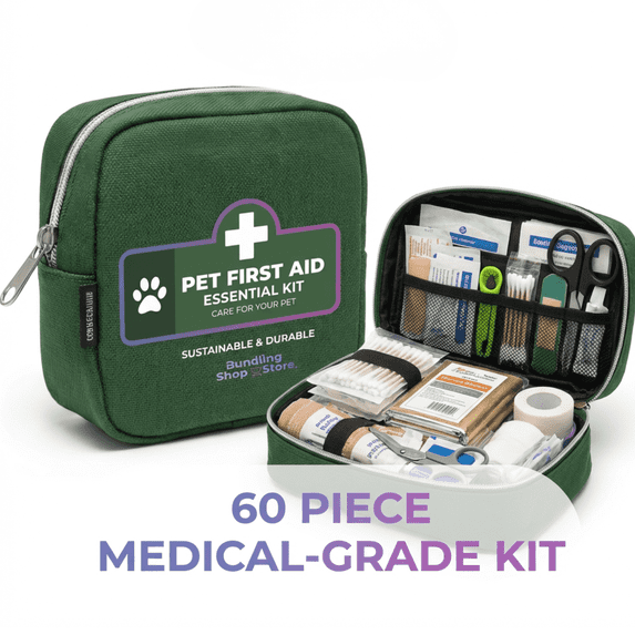 Premium Pet First Aid Kit for Dogs & Cats - 60pc - Mini First aid kit Compact Emergency Medical Supplies - Lightweight & Waterproof Case for Hiking, Travel & Home - Includes Tick Remover & Emergency