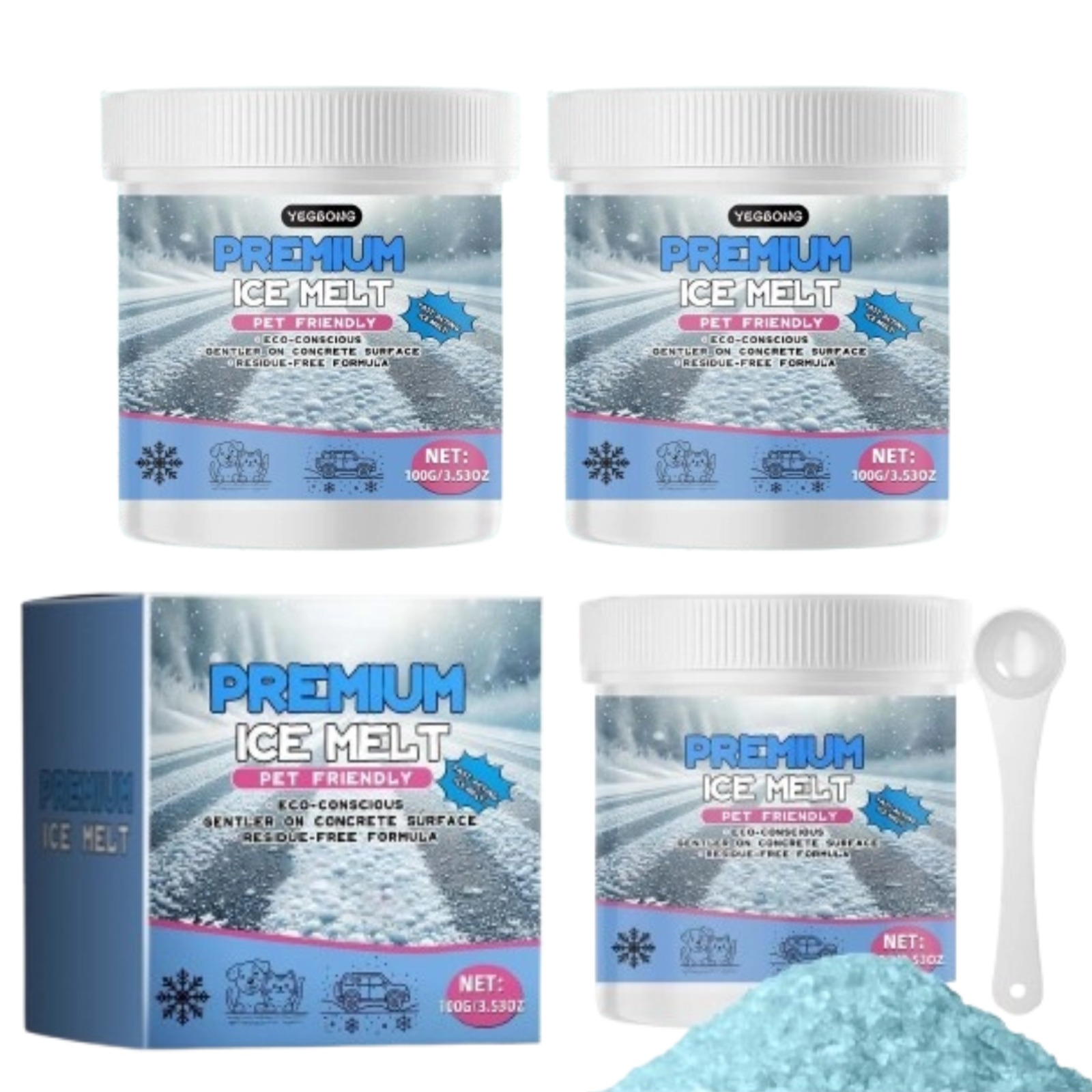 Premium Pet Safe Ice Melt - Pet & Kid Friendly Ice Melt Safe for Concrete, Driveways, and Winter Use - Chloride & Salt-Free Ice Melter Safe with Pets & Sidewalk(3PCS)