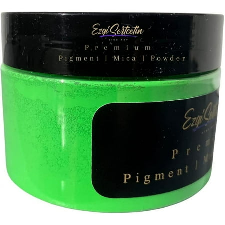 Premium Pigment Powder 50g | Authentic Unique & Bright Pearlescent Metallic and Neon Colors | Especially Formulated for Artwork, Resin, Slime, Plasticine and more by Ezgi Sertcetin (Neon Green)