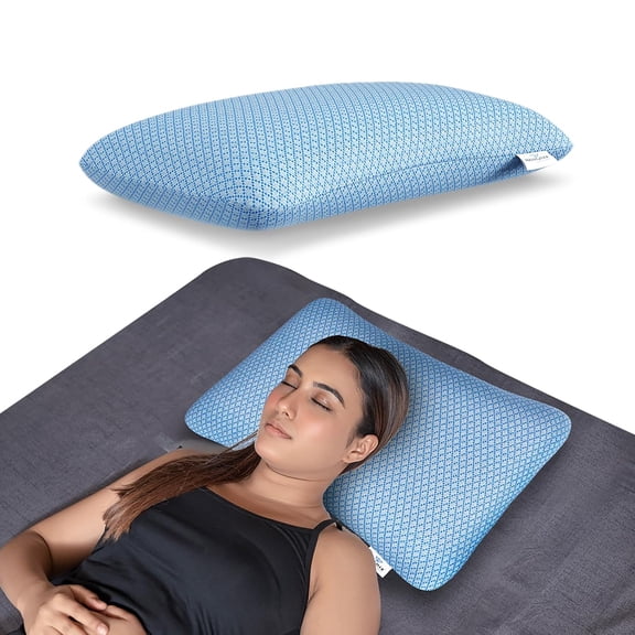 Premium Pillow For Sleeping, Shredded Memory Foam Pillow, Standard Size - 27 X 17 Inch | For Side, Back, Stomach Sleepers | Washable, Blue Jacquard Cover, Neck Support - Pack Of 2