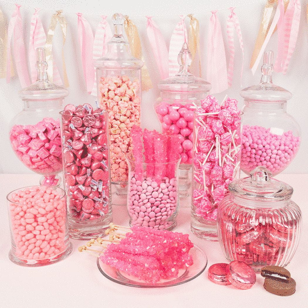 Pink Candy Buffet - Includes Hershey's Kisses, Candy Coated Popcorn,  Lollipops & More