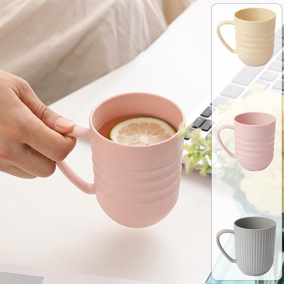 Premium Plastic Drinking Cup with Handle | Striped Textured Design | Beige, Gray, Pink | 10.5x9.5x7.5cm | Durable, Dishwasher Safe, Multi-Purpose Household Use