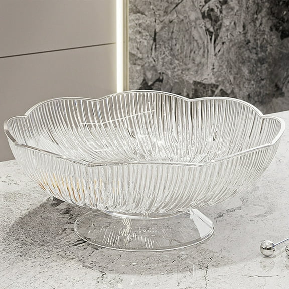 Premium Plastic Fruit & Vegetable Serving Tray with Detachable Drainage Base - 25x25x11cm White/Clear/Gray Snack Plates for Home, Office, Party Use